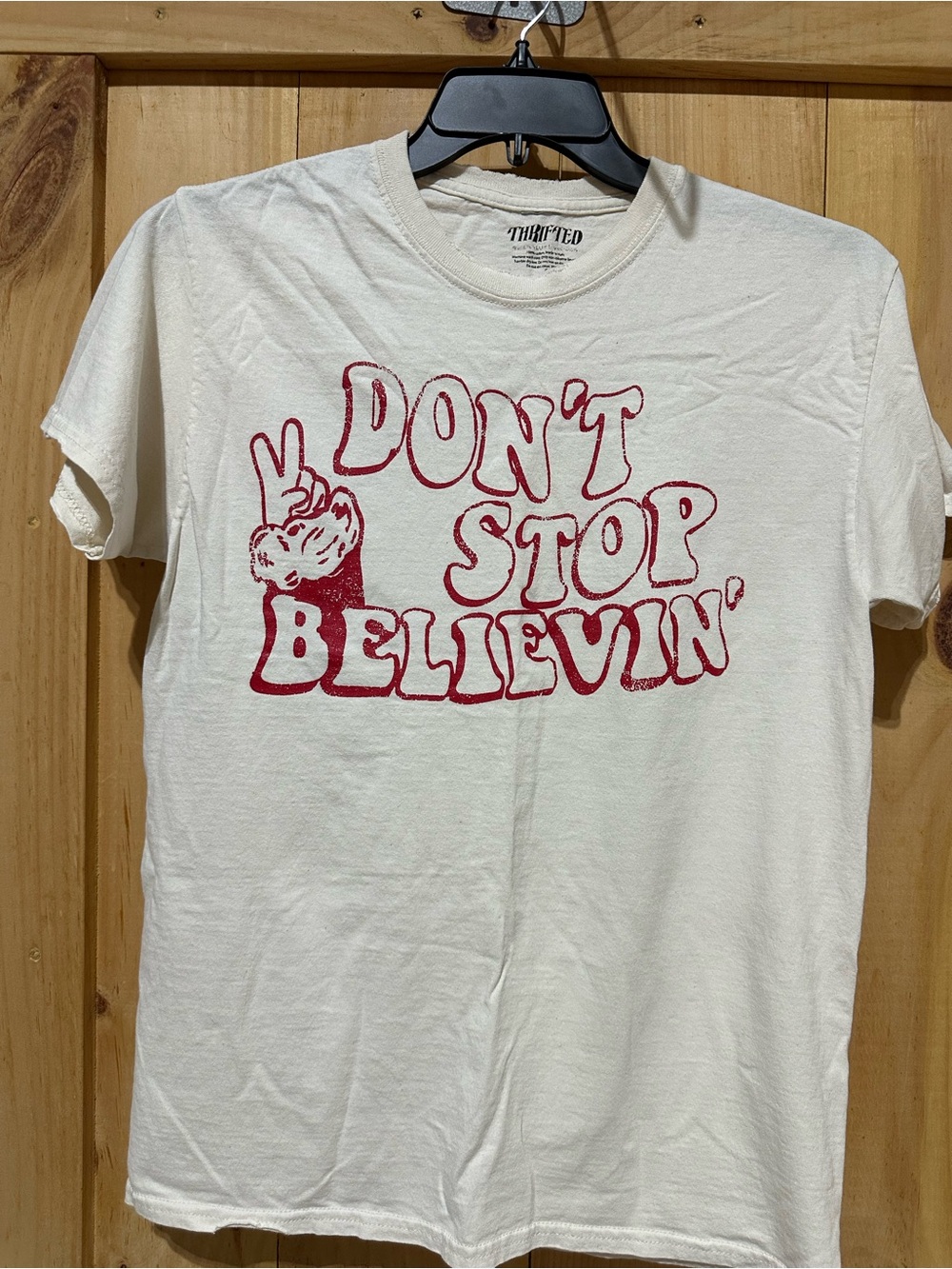 Women’s Cream Short-Sleeve Graphic Tee with Red Print